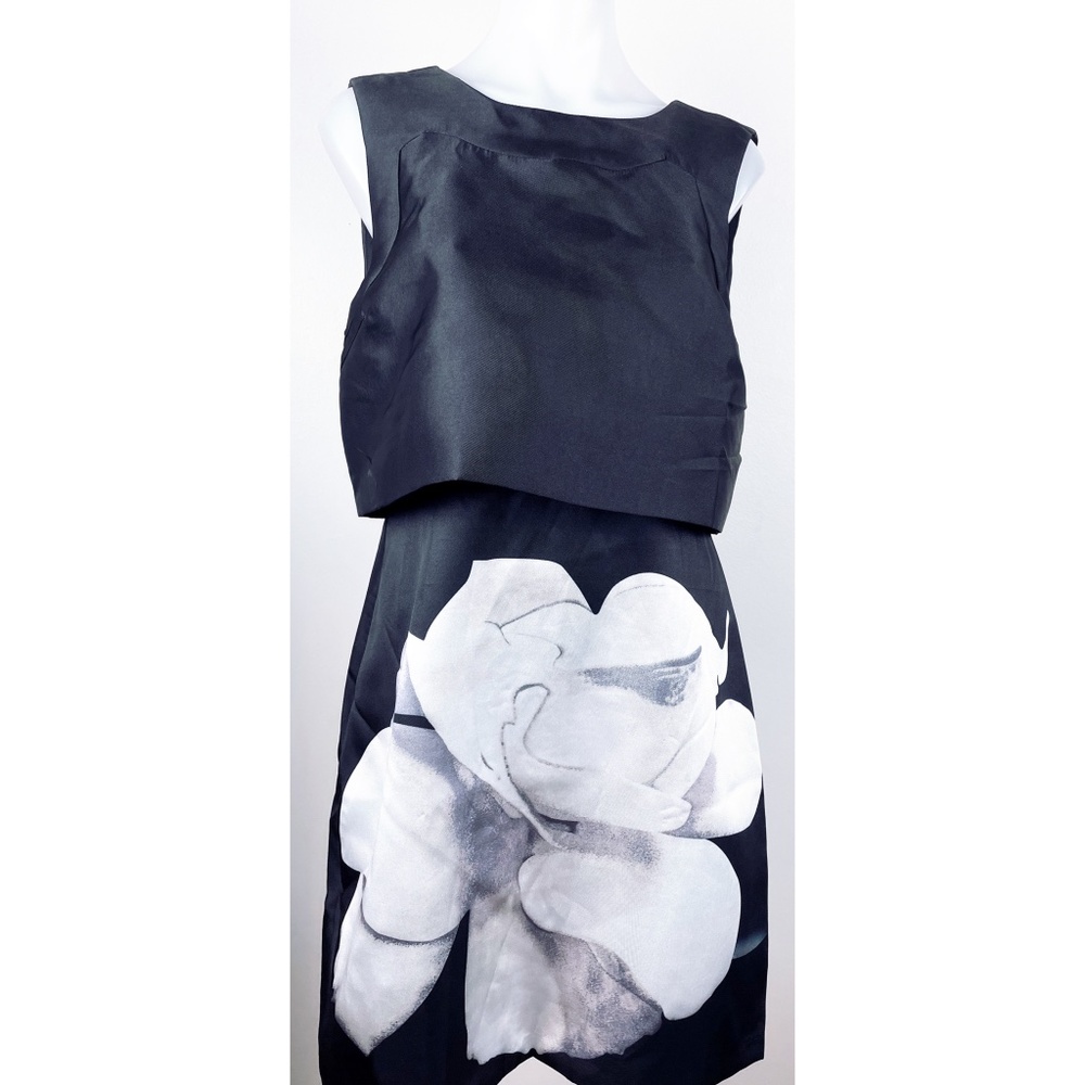 NWT INA Black & White Floral Sheath Dress Size Large